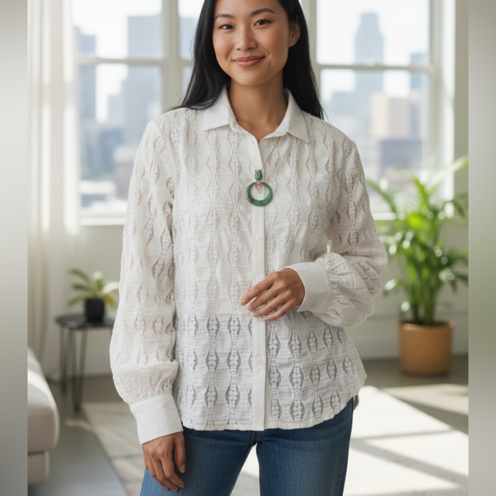 BIBI CREAM LACE TEXTURED BLOUSE
